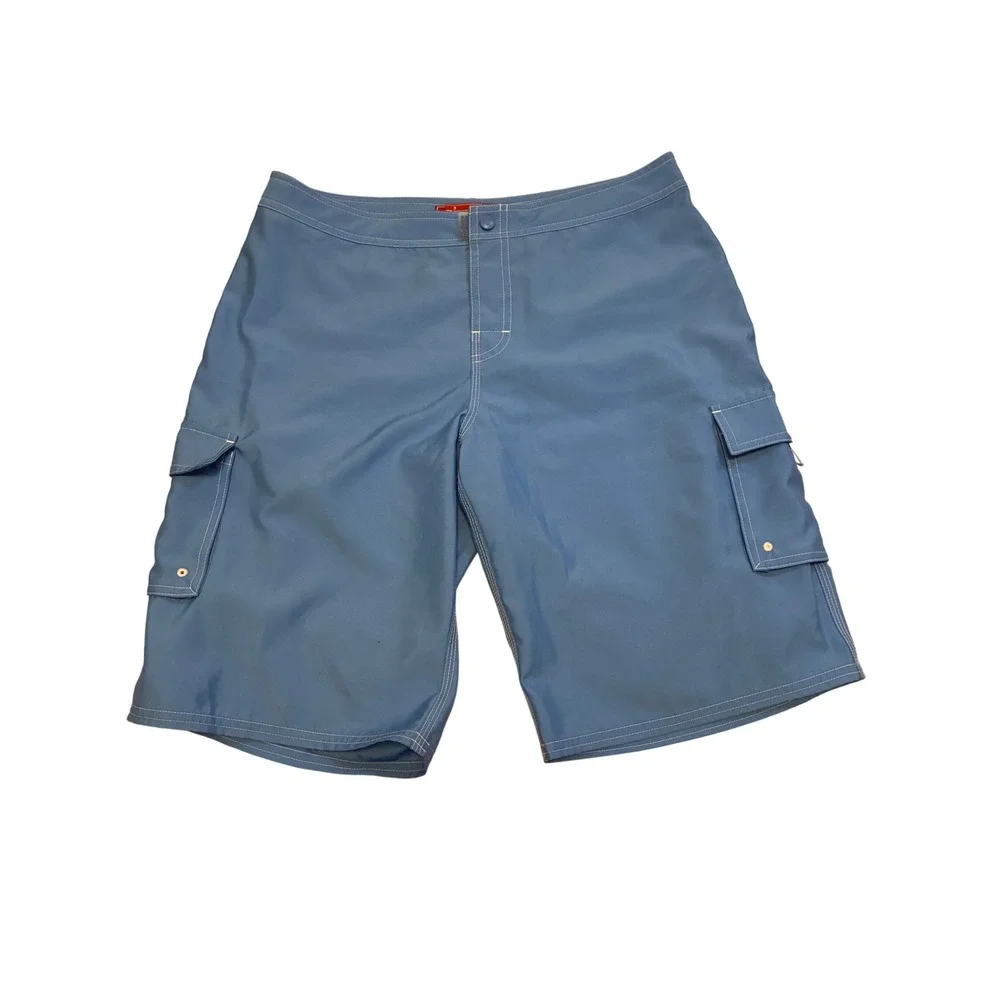 Beach Rays Blue Cargo Board Shorts Swim Trunks Size 9 White Contrast Stitching